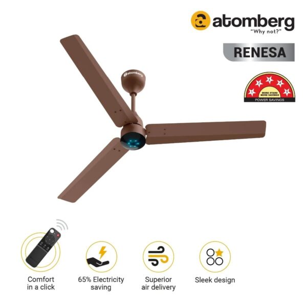 brown_2.jpg Atomberg Renesa 1200 mm BLDC Ceiling Fan with Remote Control & LED Indicators | Matt Brown