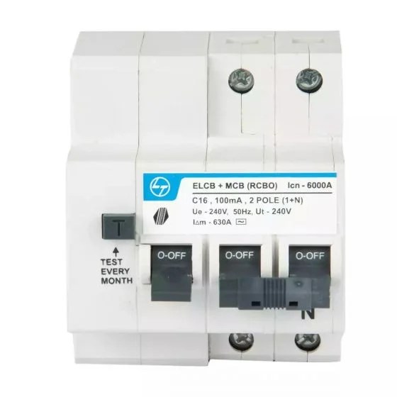cb90003oobo_16a_2p_elcbmcb-100ma_front.jpg Tripper RCBO(EL+MCB) 63A DP 240V AC 6kA 100mA C Curve | L&T