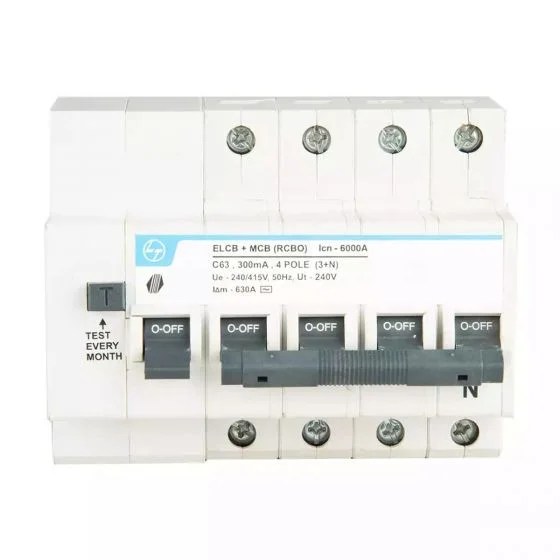 cb90006ooho_63a_4p_elcbmcb-300ma_front.jpg Tripper RCBO(EL+MCB) 25A FP 415V AC 6kA 300mA C Curve | L&T