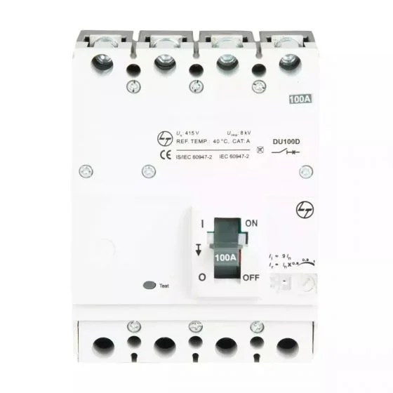 cm90518ooko_du100d_4p_100a_mccb_front.jpg DU100D MCCB 100A 4P 415V AC 18KA Thermal Magnetic 50/60 Hz | L&T