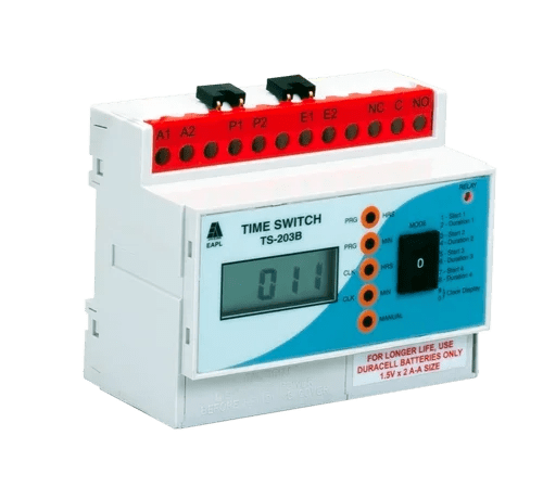 digital-time-switch-ts-203b-500x500-1.png TS-203R | Panel Mount Rechargeable battery, Daily Time Switch 4 Switching per day Rly 1C/O16A EAPL