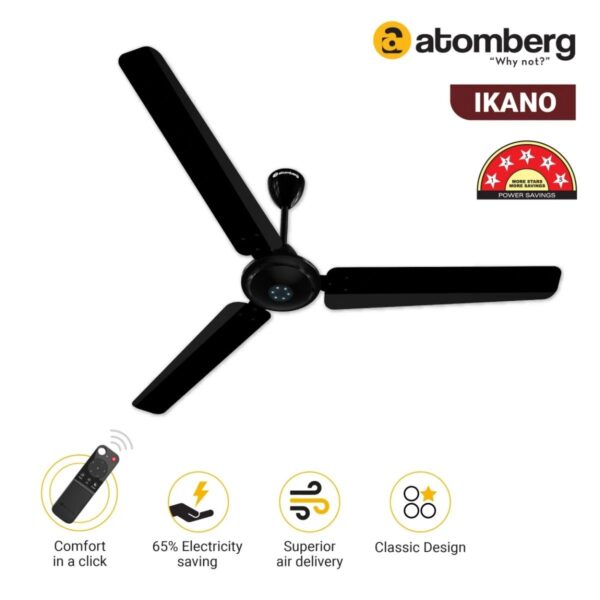 ikano_1400_pli_black2.jpg Atomberg Ikano 1400 mm BLDC Ceiling Fan with Remote Control & LED Indicators | Gloss Black