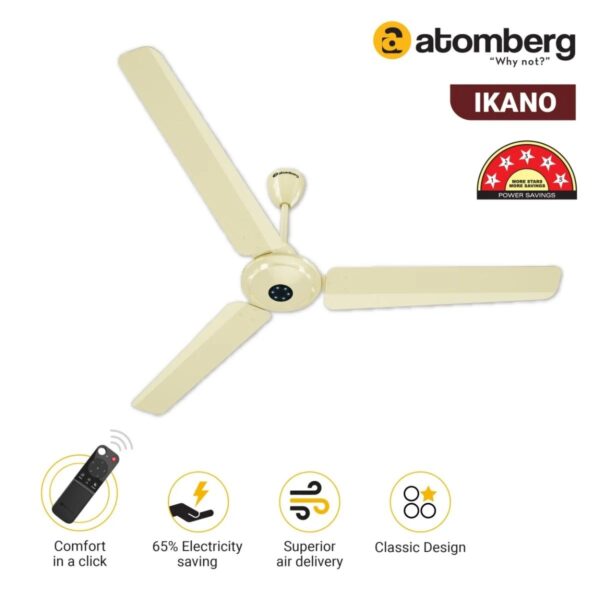 ikano_1400_pli_ivory2.jpg Atomberg Ikano 1400 mm BLDC Ceiling Fan with Remote Control & LED Indicators | Gloss Ivory