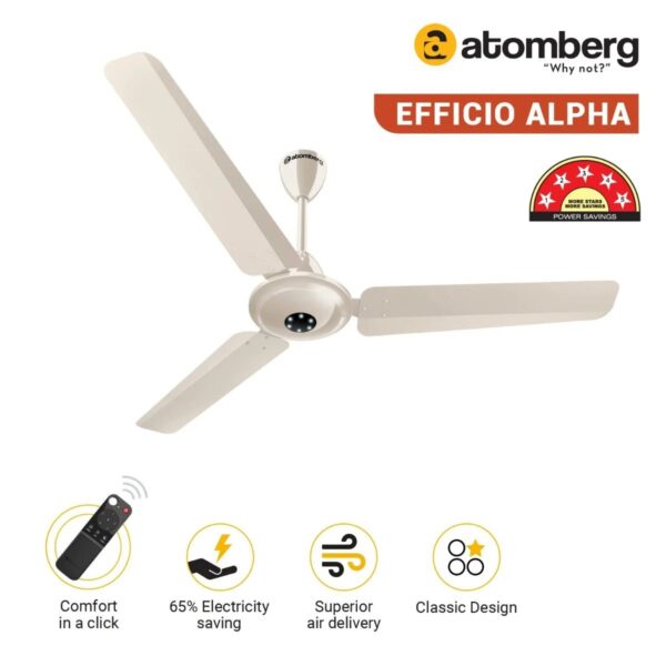 ivory2_1.jpg Atomberg Efficio Alpha 1200 mm BLDC Ceiling Fan with Remote Control & LED Indicators | Gloss Ivory