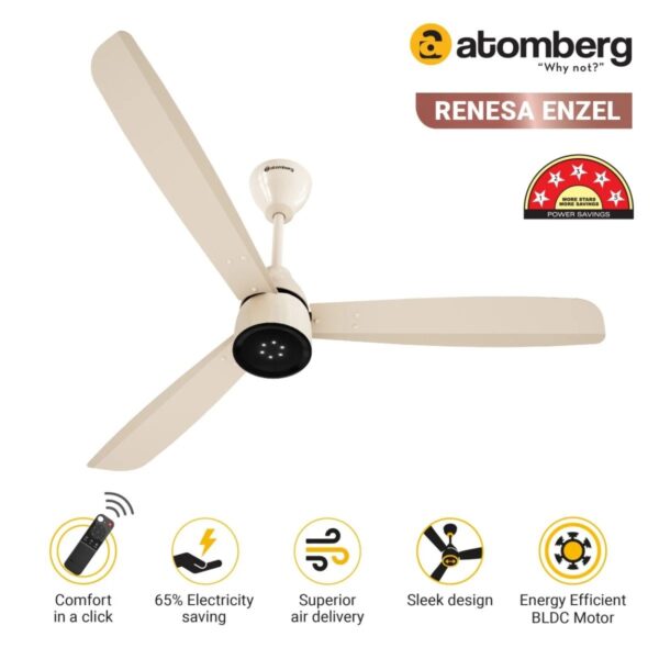 Atomberg Renesa Enzel 1200 mm BLDC Ceiling Fan with Remote Control & LED Indicators | Seasand Ivory