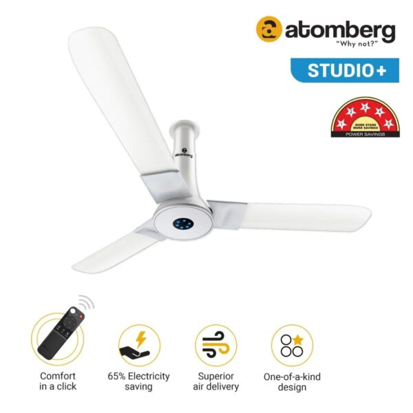 marblewhite_2_.jpg Atomberg Studio+ 1200 mm BLDC Ceiling Fan with Remote Control & LED Indicators | Marble White