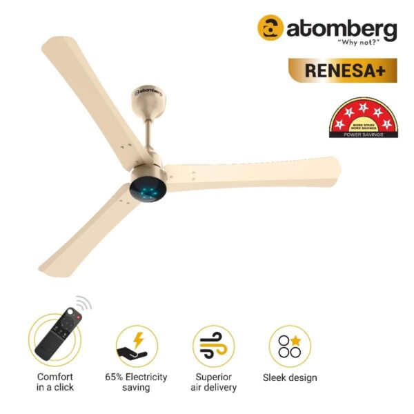 Atomberg Renesa+ 1200 mm BLDC Ceiling Fan with Remote Control & LED Indicators | Metallic Gold