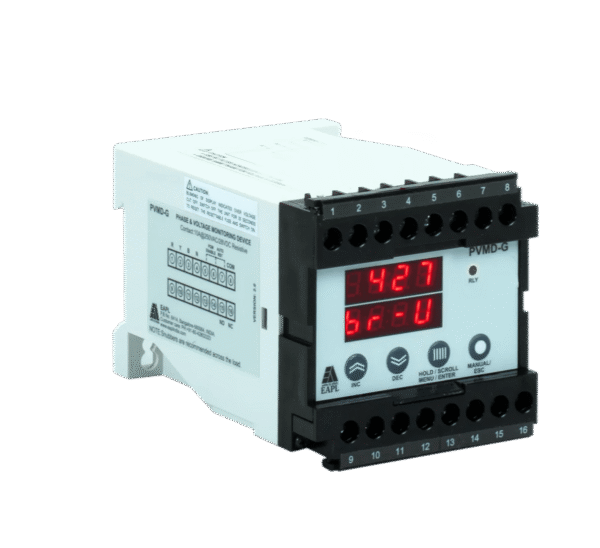 pvmd-g-phase-voltage-monitoring-device-1.png PVMD-G | Self Pwrd Din Rail Mount, Phase Voltage Monitoring Device, Input-3P 4W, Rly 1C/O,10A EAPL