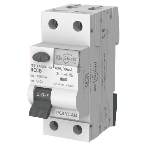 rccb-dp.png GMR602P006 | 2 Pole (DP) 63Amps 30Ma RCCB Polycab