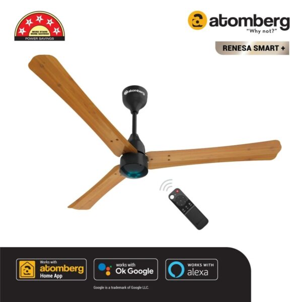 renesa_smart_goak_amz_2_.jpg Atomberg Renesa Smart+ 1200 mm BLDC Ceiling Fan with IoT, Remote Control & LED Indicators | Golden Oakwood