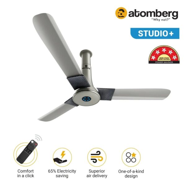 sand_grey_2_.jpg Atomberg Studio+ 1200 mm BLDC Ceiling Fan with Remote Control & LED Indicators | Sand Grey