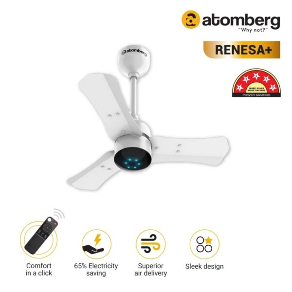 white2_1_2.jpg Atomberg Renesa+ 600 mm BLDC Ceiling Fan with Remote Control & LED Indicators | Pearl White