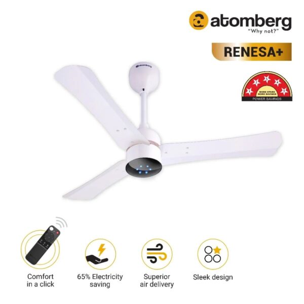 white2_2.jpg Atomberg Renesa+ 900 mm BLDC Ceiling Fan with Remote Control & LED Indicators | Pearl White