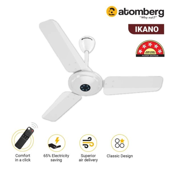 white2_3_3-1.jpg Atomberg Ikano 900 mm BLDC Ceiling Fan with Remote Control & LED Indicators | Gloss White