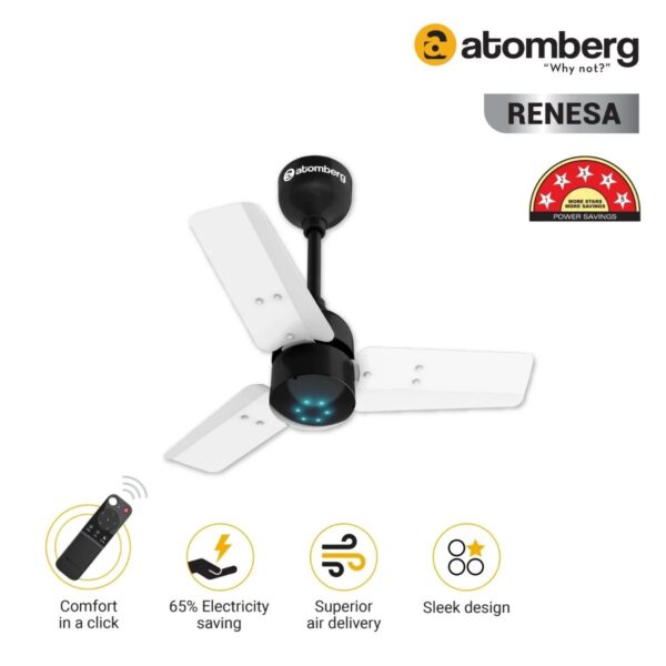 whiteblack2.jpg Atomberg Renesa 600 mm BLDC Ceiling Fan with Remote Control & LED Indicators | White & Black