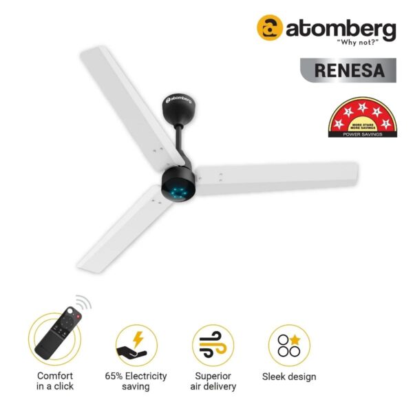 whiteblack2_1_1.jpg Atomberg Renesa 1200 mm BLDC Ceiling Fan with Remote Control & LED Indicators | White & Black