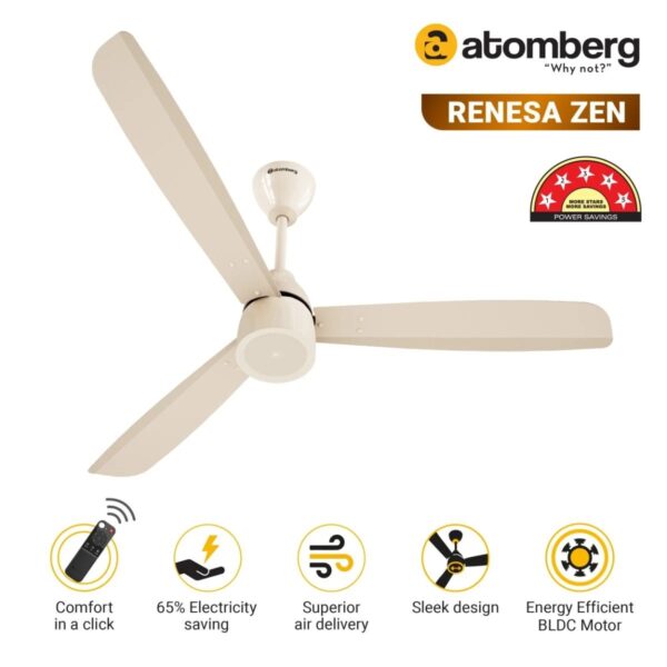 Atomberg Renesa Zen 1200 mm BLDC Ceiling Fan with Remote Control | Seasand Ivory