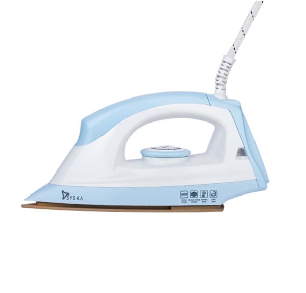 Main_789a239d-a25d-4465-8cc0-d3ad47ddd48e-1.jpg Syska Stellar Dry Iron with Golden American Heritage Soleplate Blue - 1000W