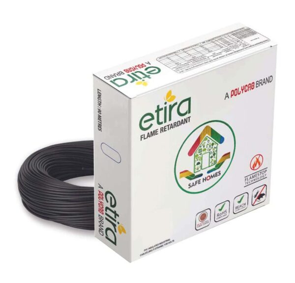 PolycabEtiraFlameRetardantDomesticElectricalWire-BlackWire-1.jpg Polycab Etira PVC Insulated Domestic Electrical Wire - 90 Meter