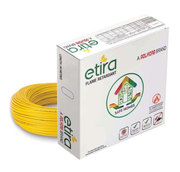 PolycabEtiraFlameRetardantDomesticElectricalWire-YellowWire-1.jpg Polycab Etira PVC Insulated Domestic Electrical Wire - 90 Meter